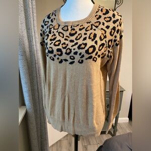 Merino Size Large Leopard Print Sweater